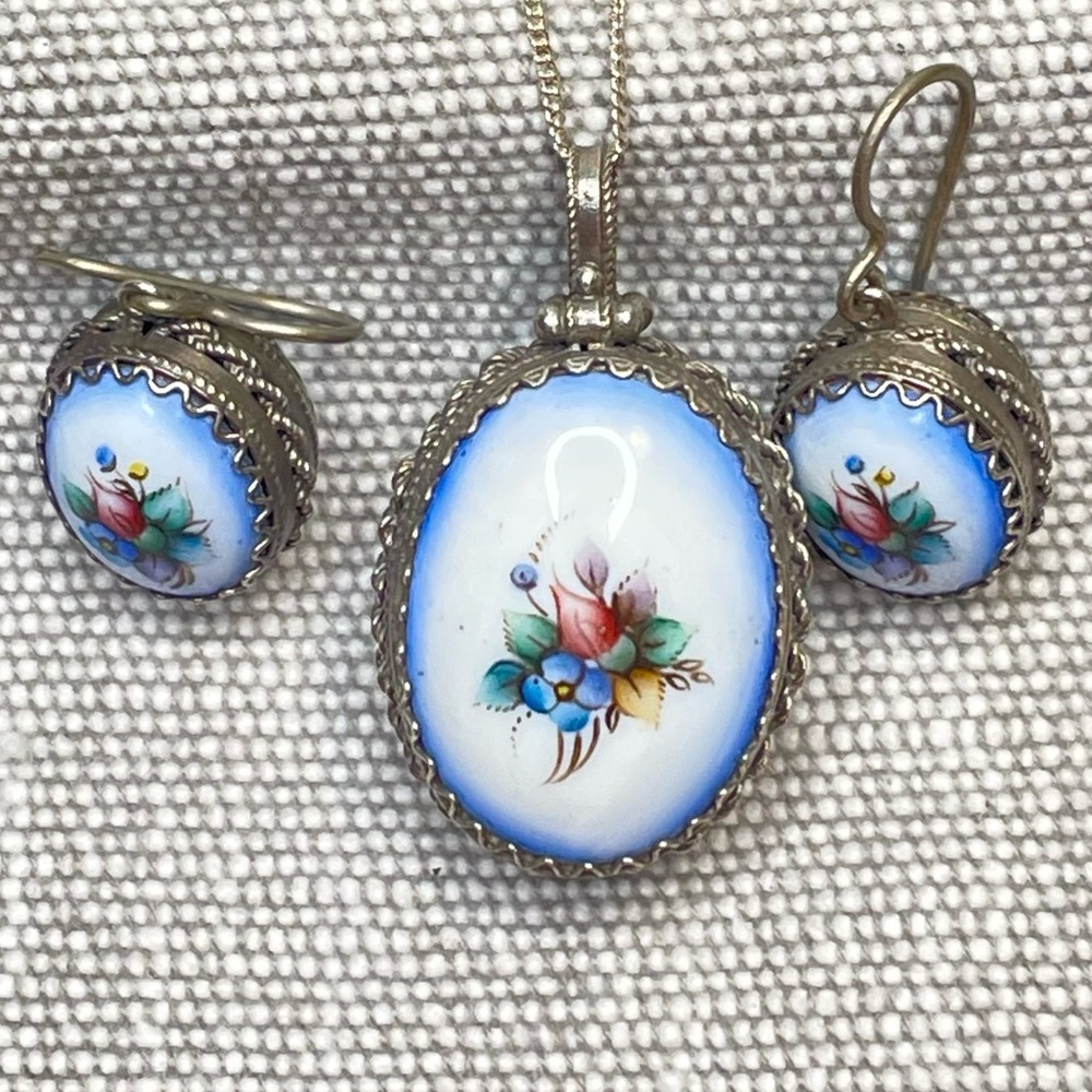 Russian Finift Necklace and Earrings Set
